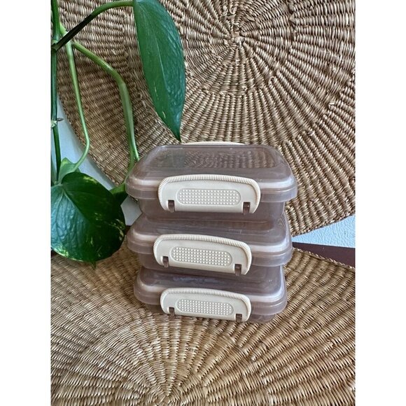 Set of 3 Brown Locking Food Storage Containers - Picture 1 of 8